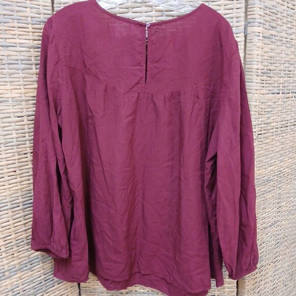 Maroon Old Navy Xl Peasant Top Elastic Cuffs Battenburg Look Bodice Boho Career - Picture 7 of 8